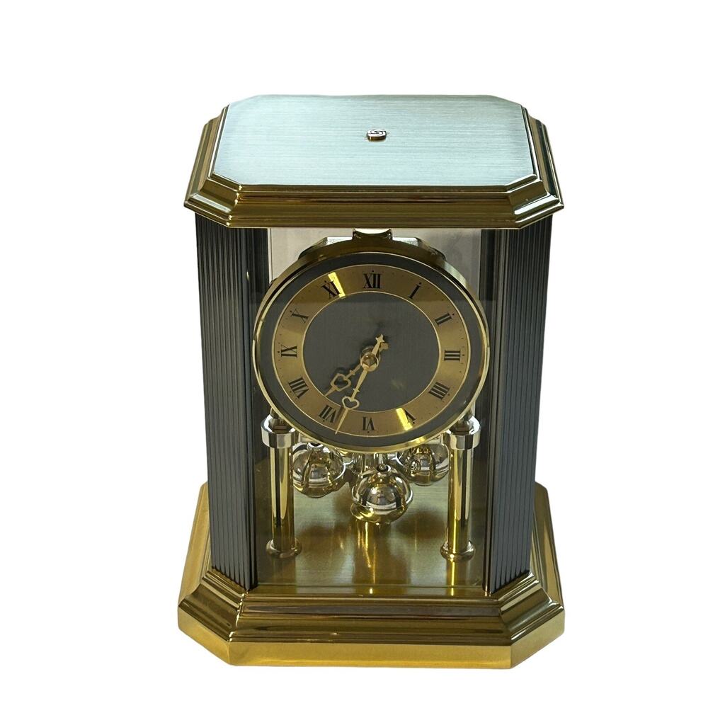 Hampton Anniversary Clock Gold Tone Mantle Office Modern Shelf Quartz Germany‎